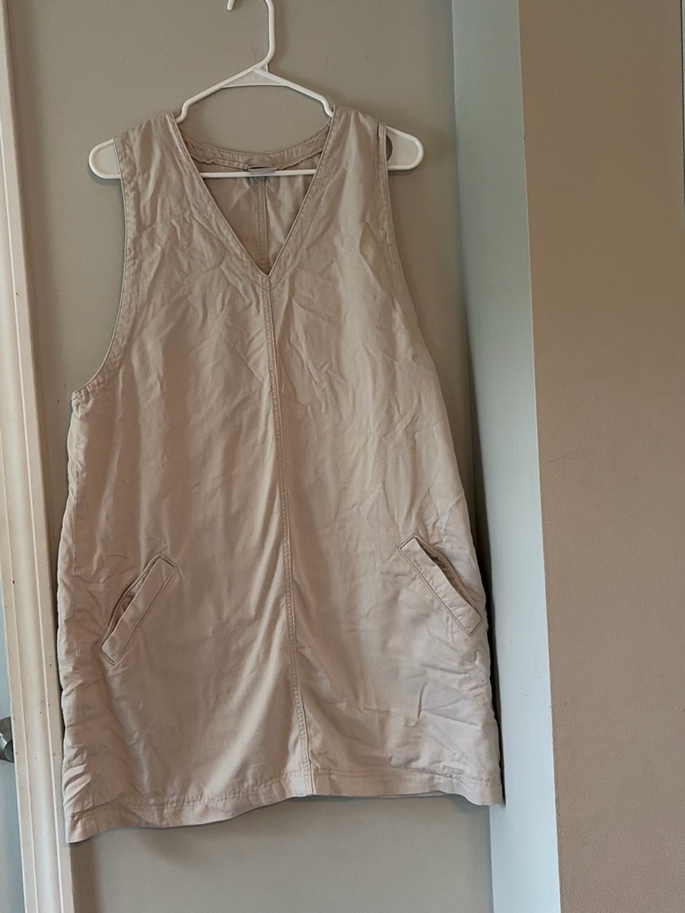 Essentials Sleeveless V-Neck Tunic in Light Beige